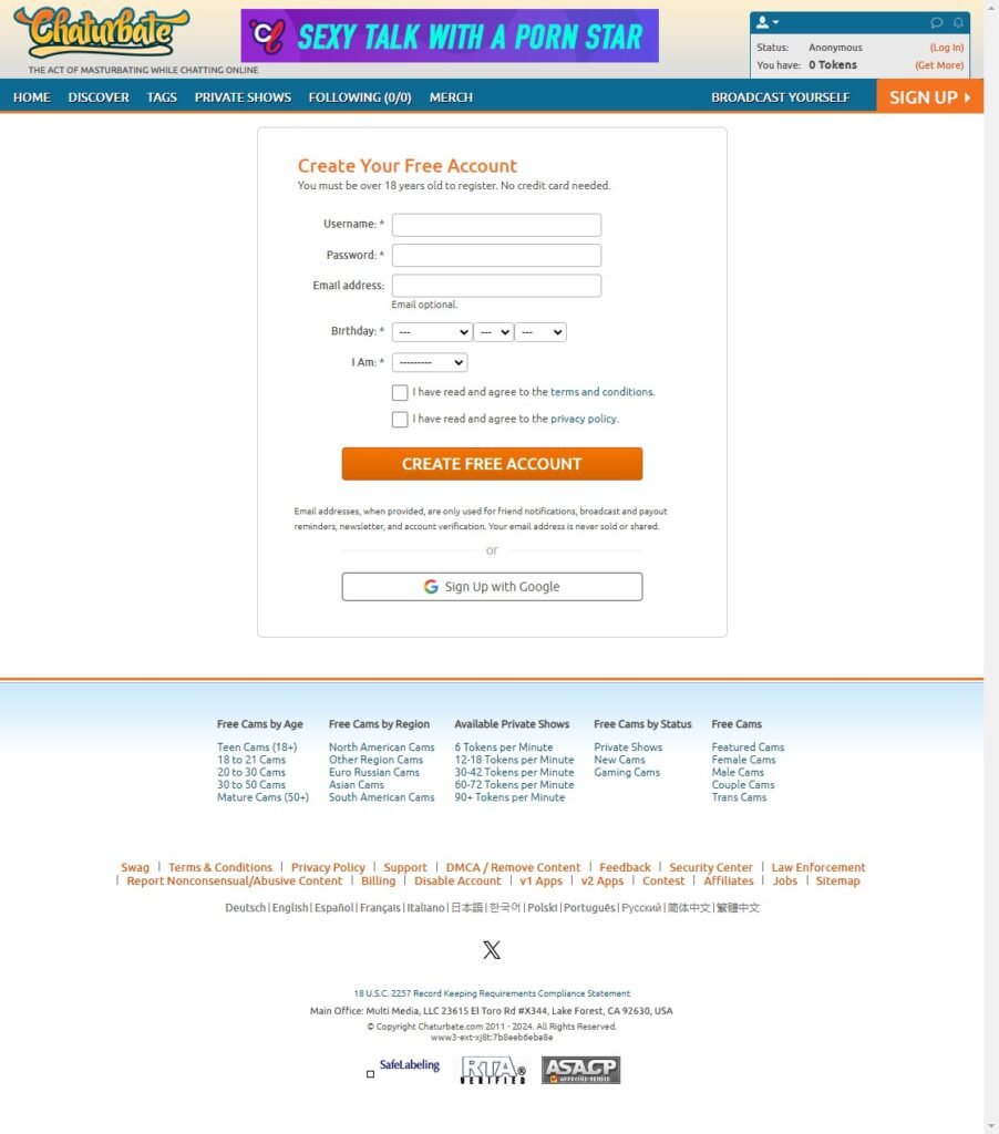 Account Creation on Chaturbate